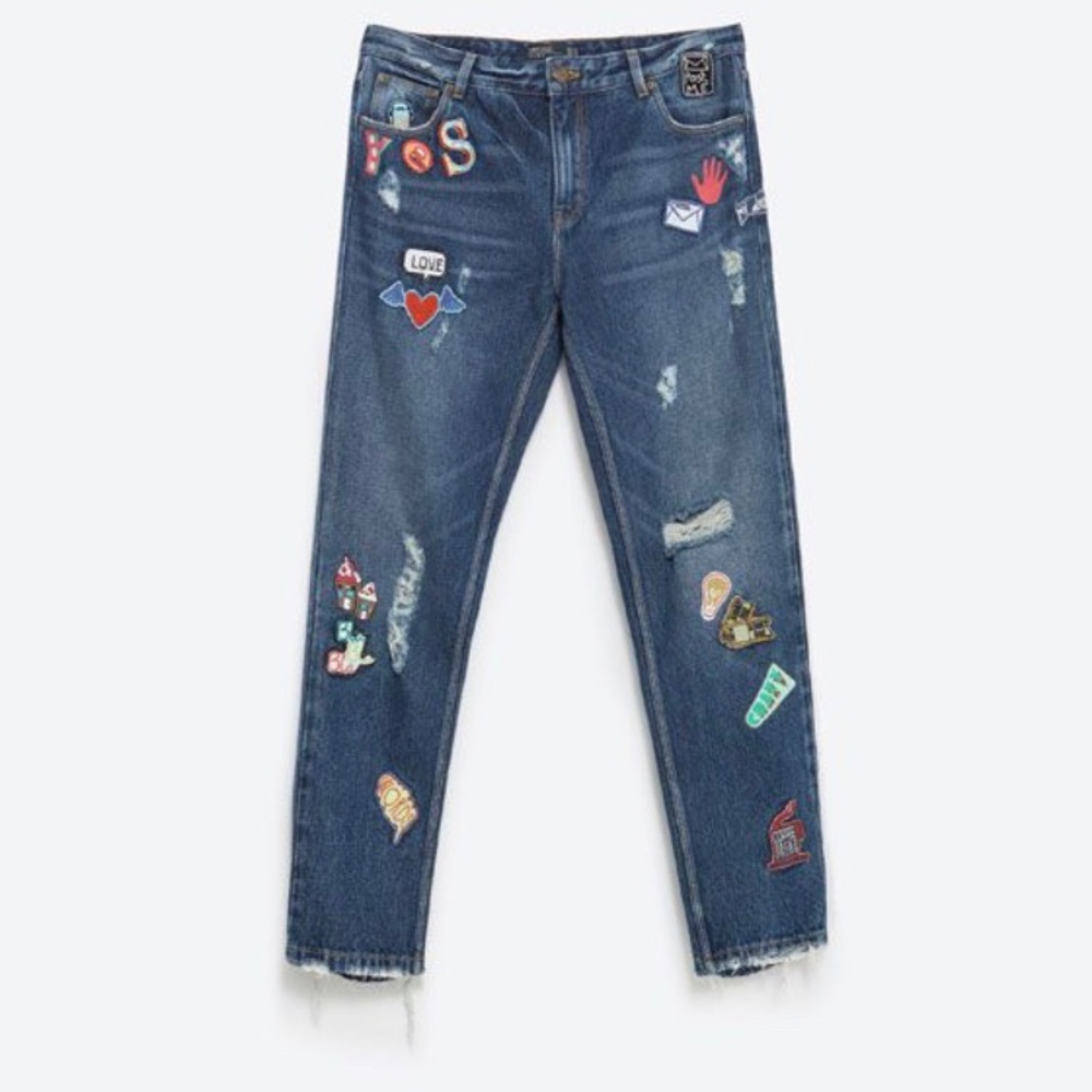 Zara Patch Denim Jeans with Rips